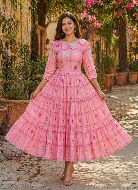 Ka 1258 Muslin Silk With Gingham Print Designer Kurti Collections